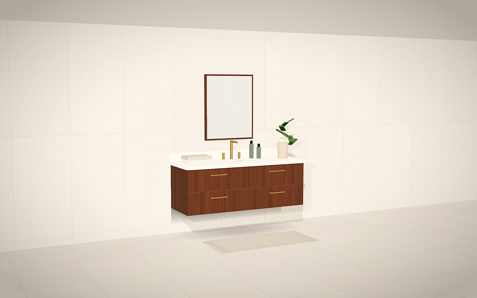 Floating walnut: 3D rendering of a Vanity Worx design