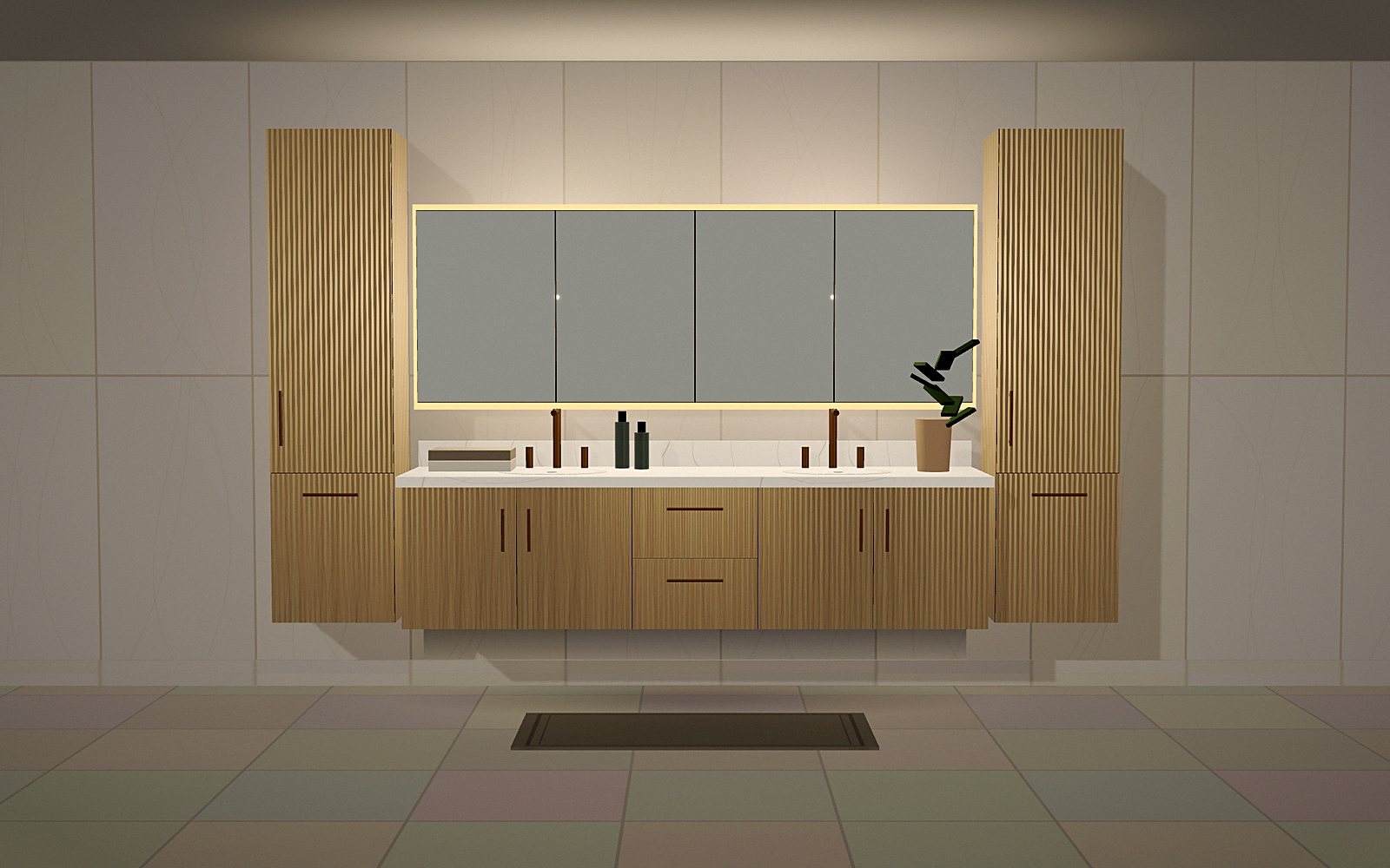 Fluted suite: 3D rendering of a Vanity Worx design