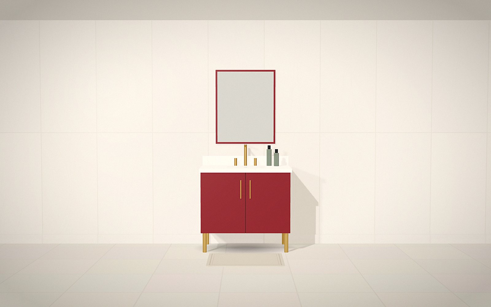 Oxblood powder room: 3D rendering of a Vanity Worx design